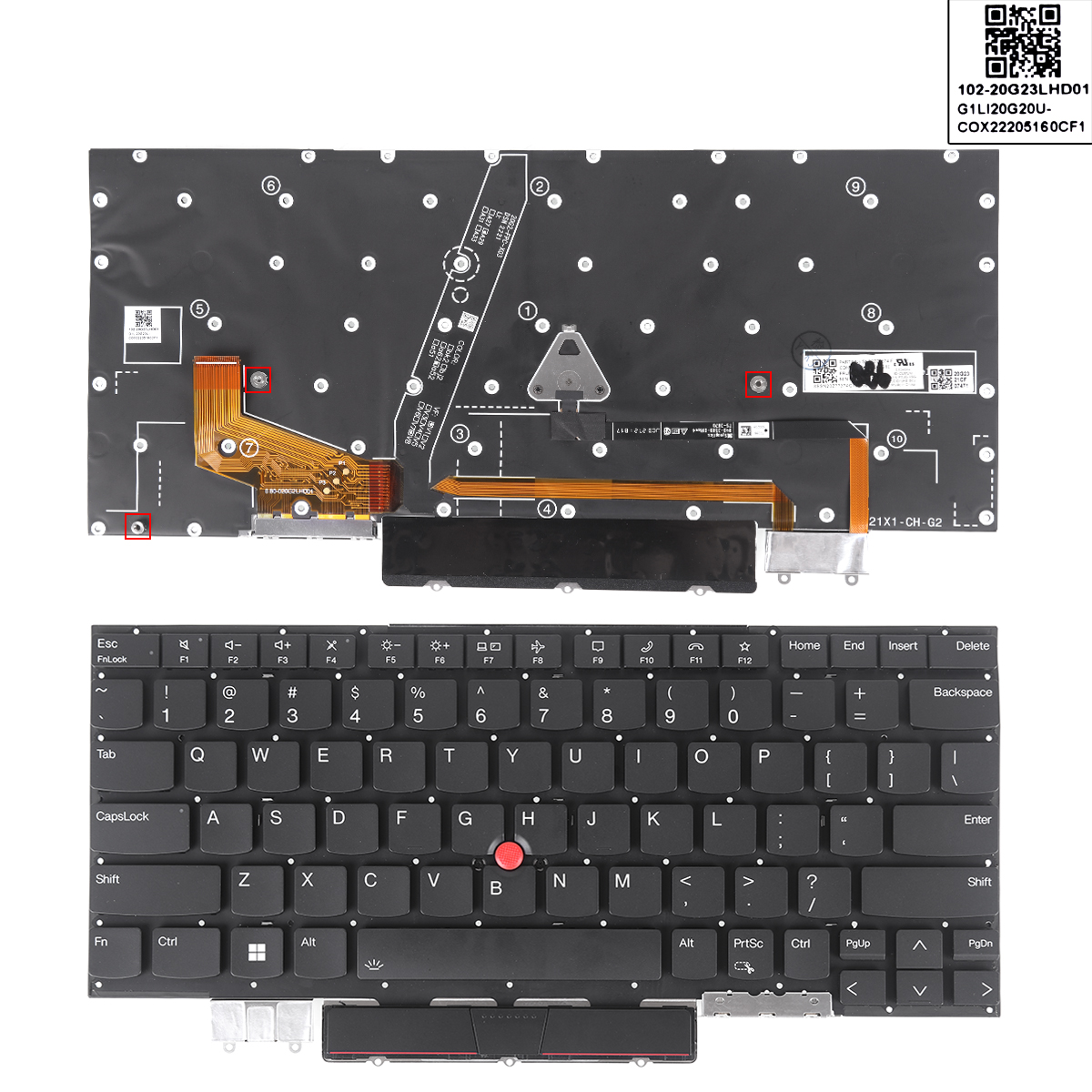 Picture of New Replacement Laptop Keyboard For  Thinkpad X1 Carbon 2021 X1C BLACK (Without FRAME ,Backlit,With Point） US Layout